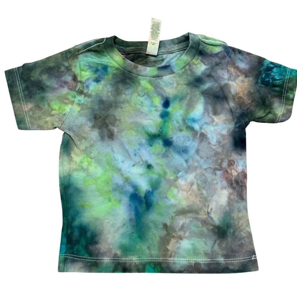 Bella & Canvas 18-24 Mos Blue Green Black Ice Tie Dye Shirt Custom NEW